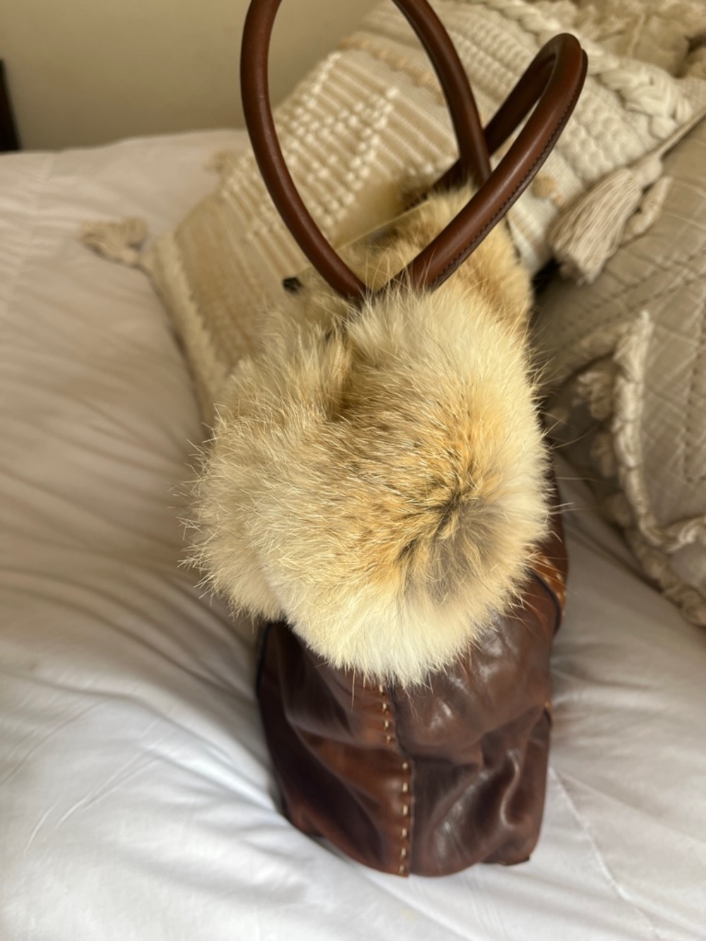 NWT Falor Handbag Genuine Leather Fox fur Greece Italy - Picture 7 of 11